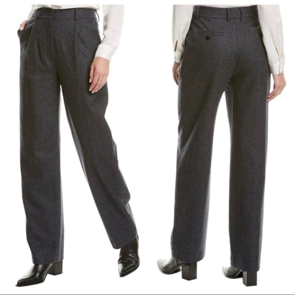 Theory Wool Blend Rumi Gray Pleat Front Wide Leg Trouser Pants sz.00 NWT